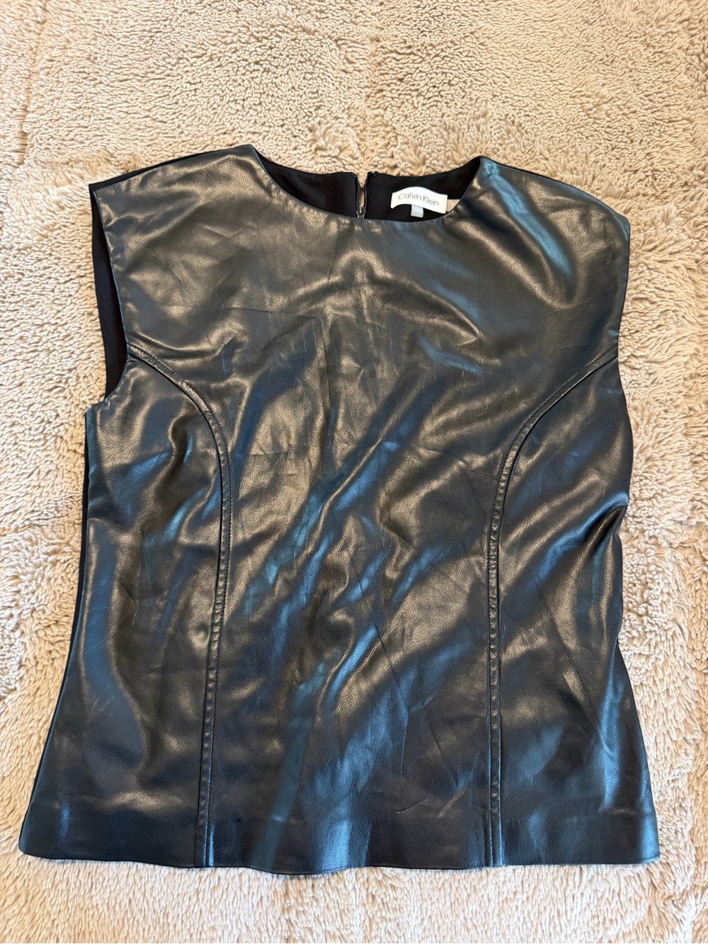 Calvin Klein Black Faux Leather Sleeveless Camisole